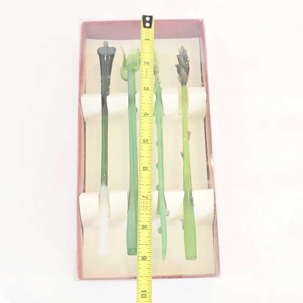 VTG Crate & Barrel Bloody Mary Glass Swizzle Sticks Vegetables Hand Crafted Bar